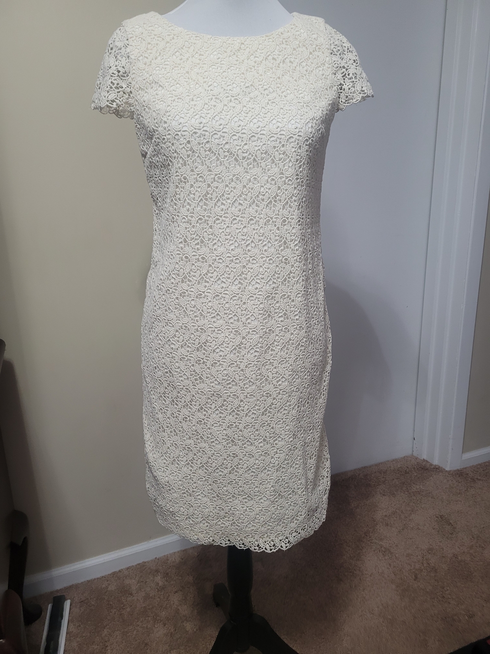 Talbots Cream Lace Asymmetrical Sheath Dress